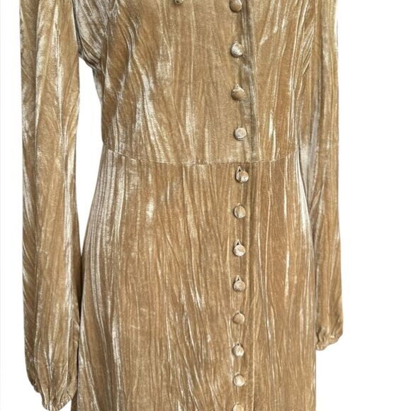 Lulus Refined Sensation Champagne Crushed Velvet Keyhole Mini Dress Medium NWOT - Picture 11 of 12